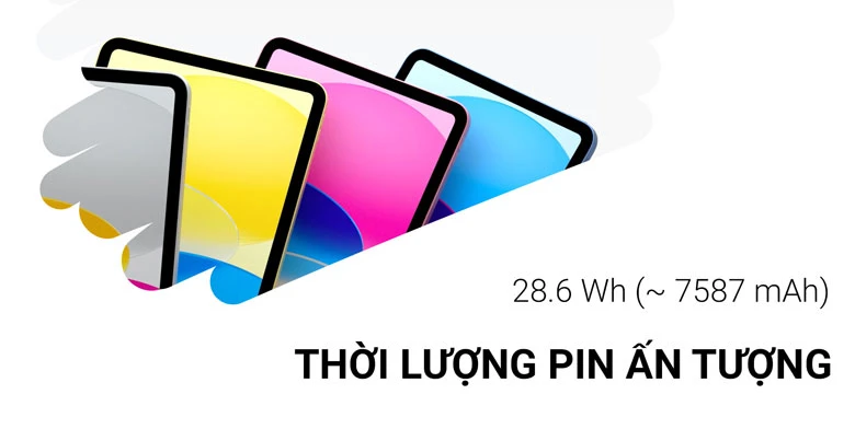 Máy tính bảng Apple iPad 10 2022 WiFi 64GB Pink MPQ33ZA/A - Thời lượng pin ấn tượng
