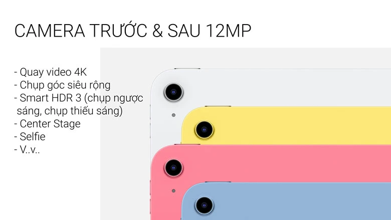 Máy tính bảng Apple iPad 10 2022 WiFi 64GB Pink MPQ33ZA/A - Camera cải tiến