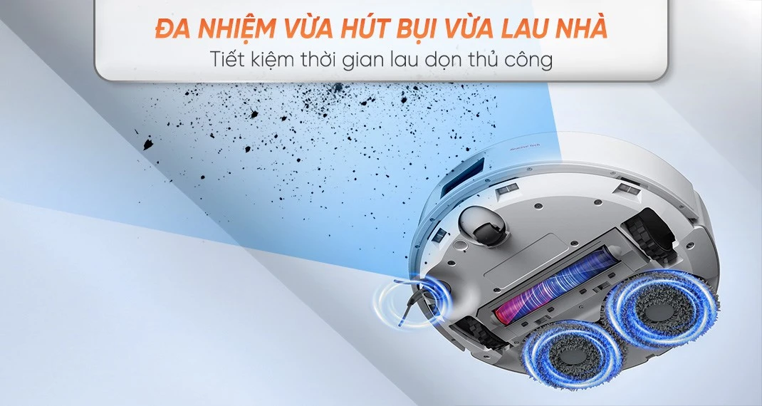 Robot hút bụi lau nhà Roborock Q Revo 5AE (màu trắng) có chức năng vừa hút vừa lau giúp tiết kiệm thời gian, kết hợp cả hai tác vụ trong một lần vận hành