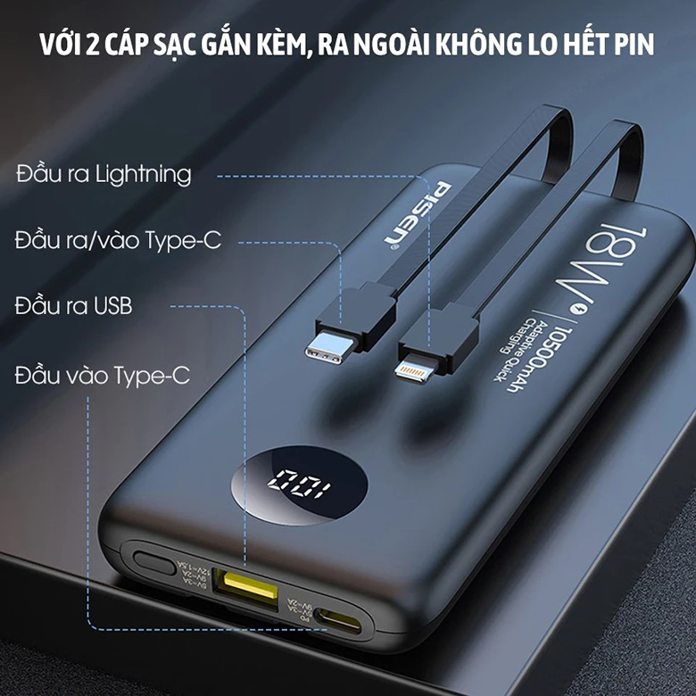 Hỗ trợ sạc nhanh - Sạc dự phòng Pisen Quick PowerFo QP18 10500mAh TS-D296