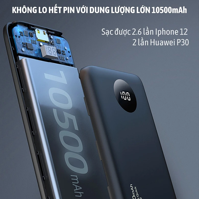 Dung lượng cao - Sạc dự phòng Pisen Quick PowerFo QP18 10500mAh TS-D296