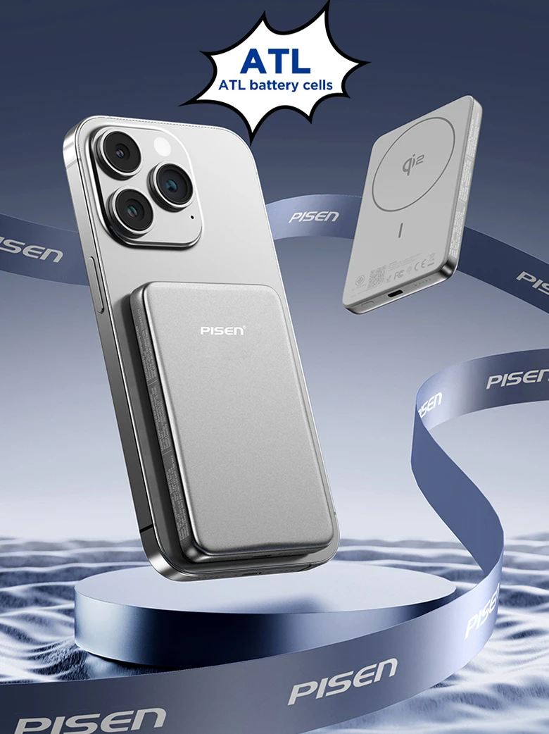 Sạc dự phòng Pisen SleekVolt PowerMag Qi2 20W 5000mAh, Xanh (TP-D147) nhỏ gọn