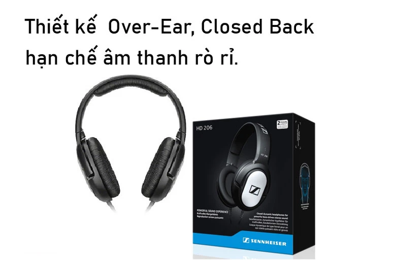Tai nghe Sennheiser chụp tai có mic HD 206 Wired - Thiết kế Closed Back hạn chế rò rỉ âm thanh