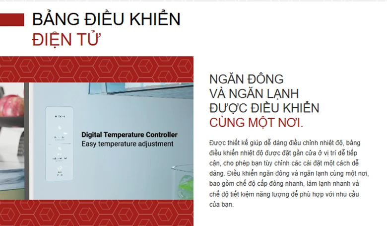 Tủ lạnh Hitachi Inverter 374 lít HRTN6408SUVN - Bảng điều khiển điện tử