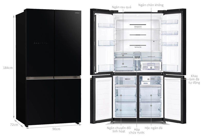Kích thước Tủ lạnh Hitachi R-WB640VGV0(GBK)