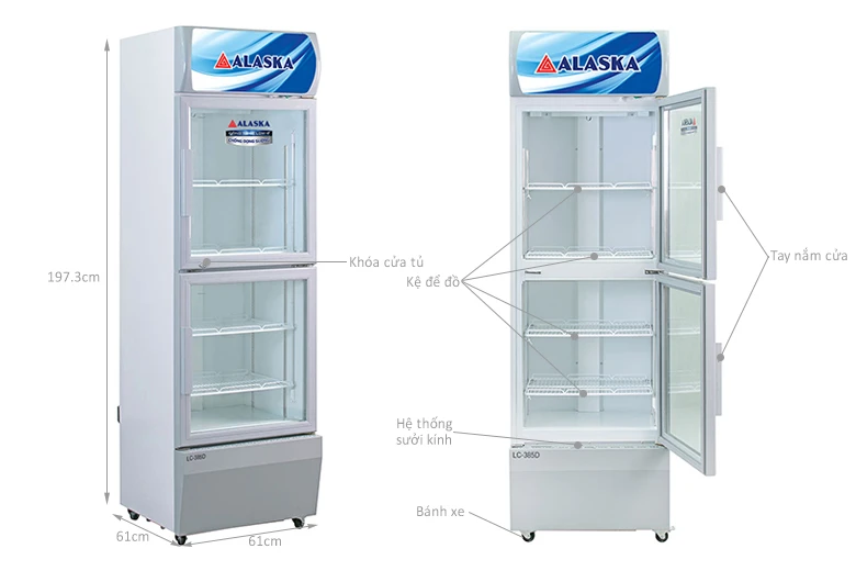 kích thước tủ mát Alaska 382 lít LC-385D